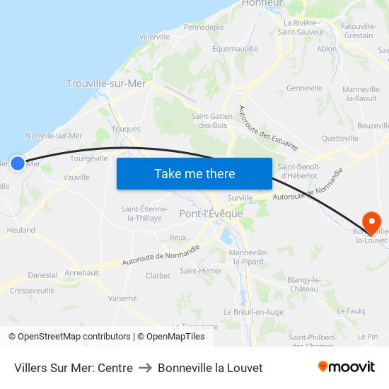 Villers Sur Mer: Centre to Bonneville la Louvet map