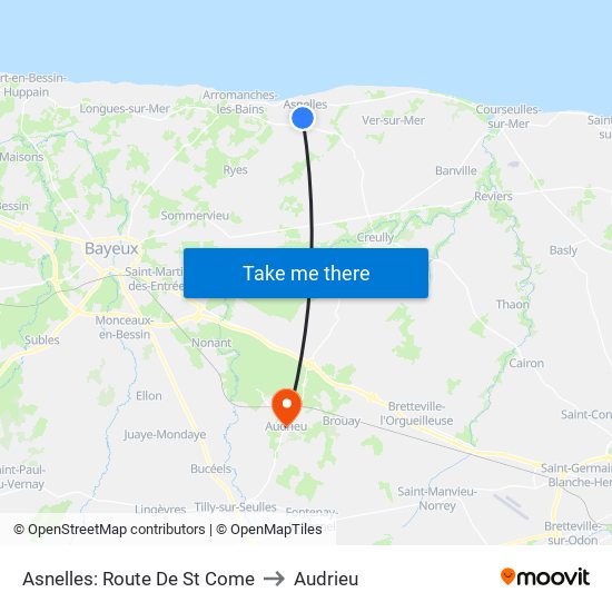 Asnelles: Route De St Come to Audrieu map