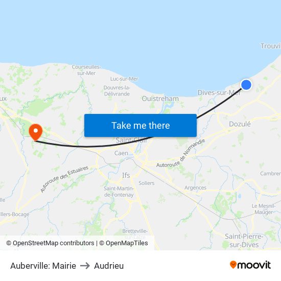 Auberville: Mairie to Audrieu map