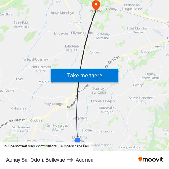 Aunay Sur Odon: Bellevue to Audrieu map