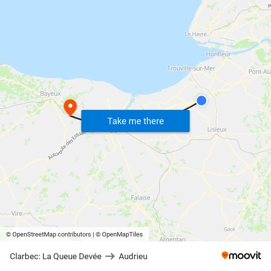 Clarbec: La Queue Devée to Audrieu map