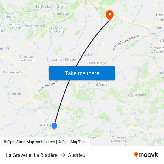 La Graverie: La Bistière to Audrieu map