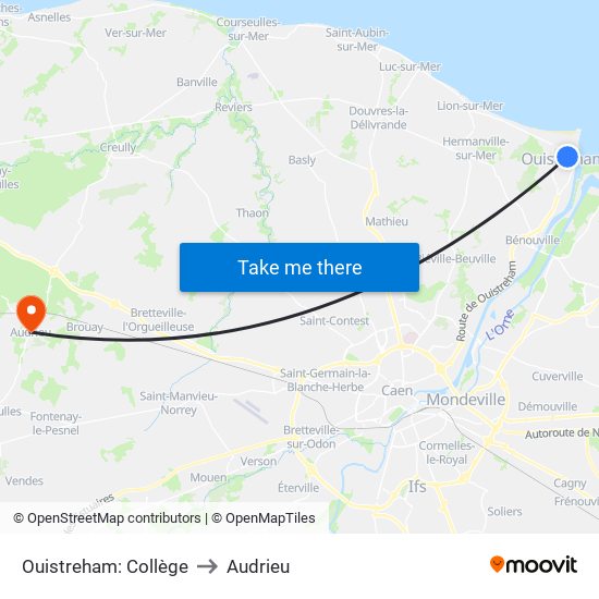 Ouistreham: Collège to Audrieu map