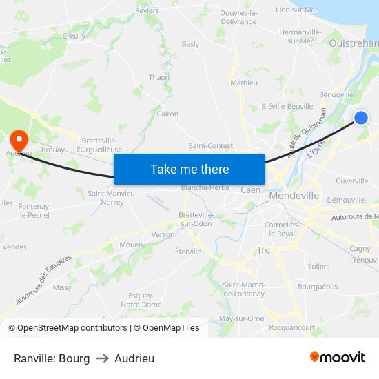 Ranville: Bourg to Audrieu map