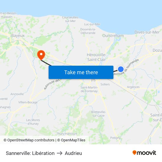 Sannerville: Libération to Audrieu map