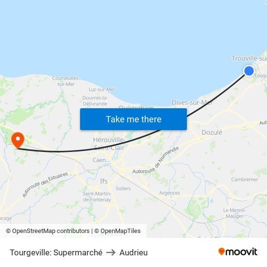 Tourgeville: Supermarché to Audrieu map