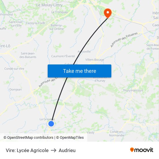 Vire: Lycée Agricole to Audrieu map