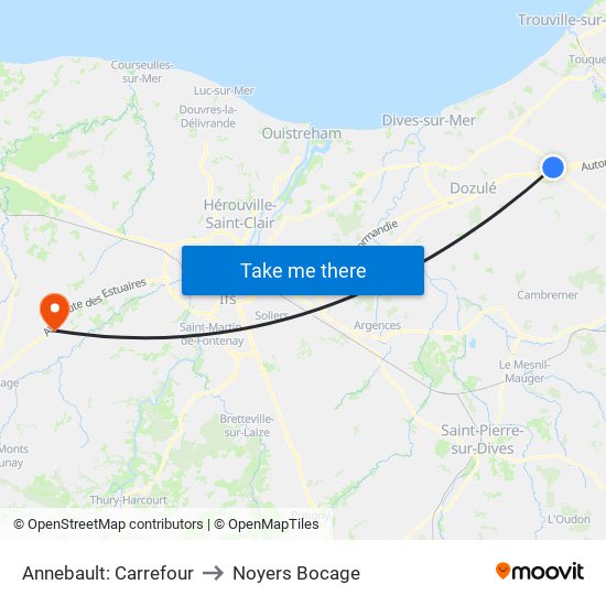 Annebault: Carrefour to Noyers Bocage map