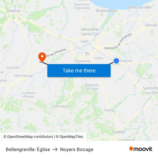 Bellengreville: Église to Noyers Bocage map