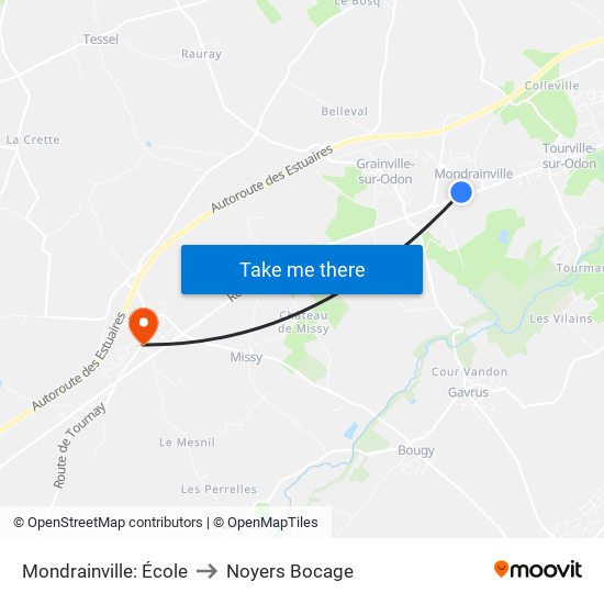 Mondrainville: École to Noyers Bocage map