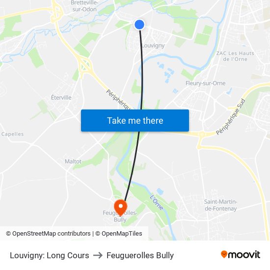 Louvigny: Long Cours to Feuguerolles Bully map