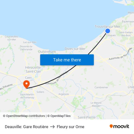 Deauville: Gare Routière to Fleury sur Orne map