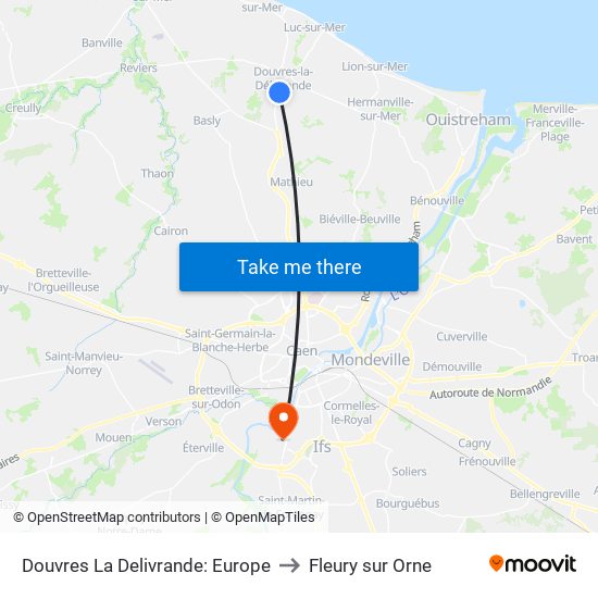 Douvres La Delivrande: Europe to Fleury sur Orne map