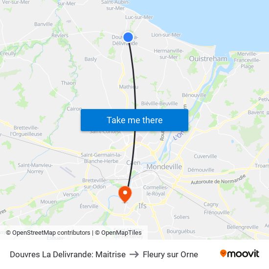 Douvres La Delivrande: Maitrise to Fleury sur Orne map