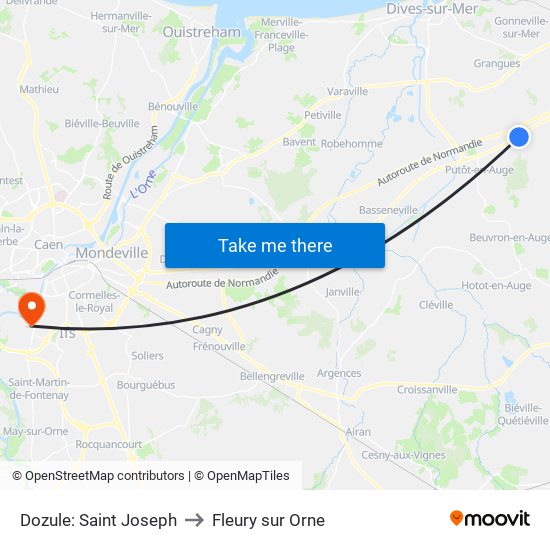 Dozule: Saint Joseph to Fleury sur Orne map