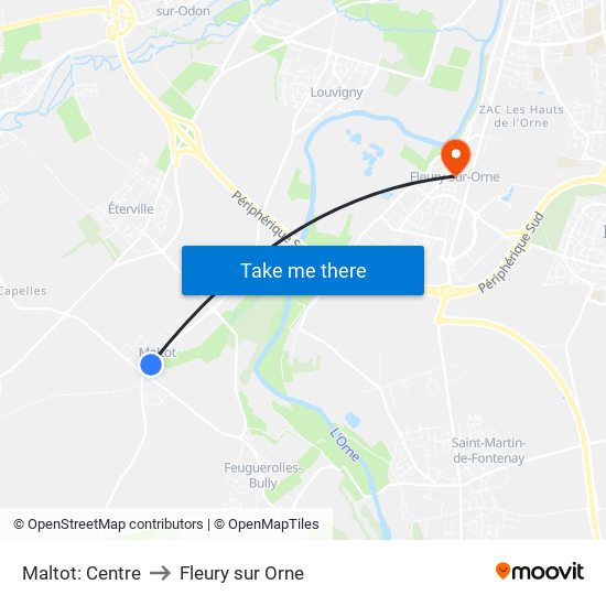 Maltot: Centre to Fleury sur Orne map