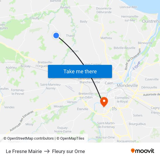 Le Fresne Mairie to Fleury sur Orne map