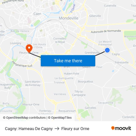 Cagny: Hameau De Cagny to Fleury sur Orne map