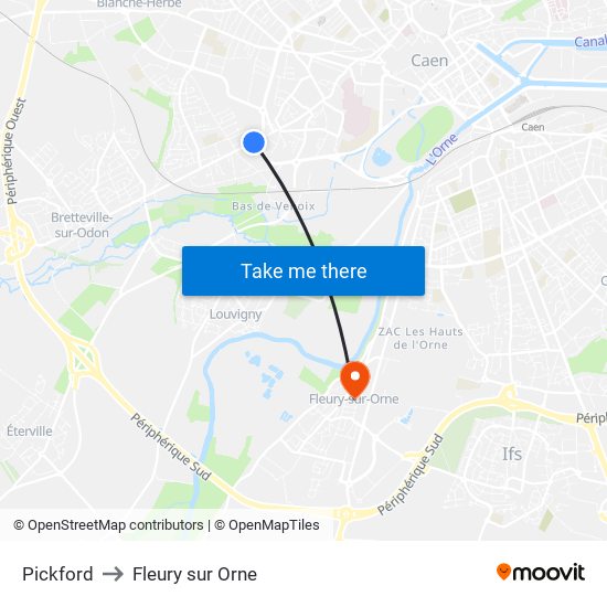 Pickford to Fleury sur Orne map