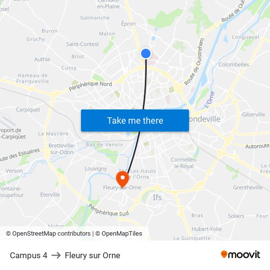 Campus 4 to Fleury sur Orne map