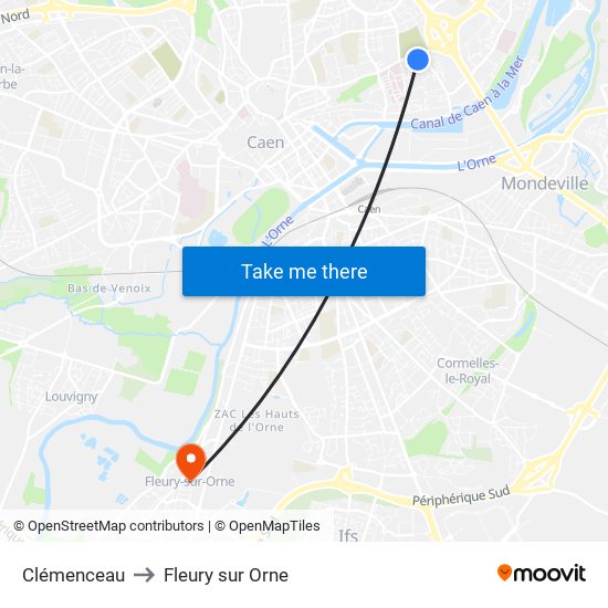 Clémenceau to Fleury sur Orne map