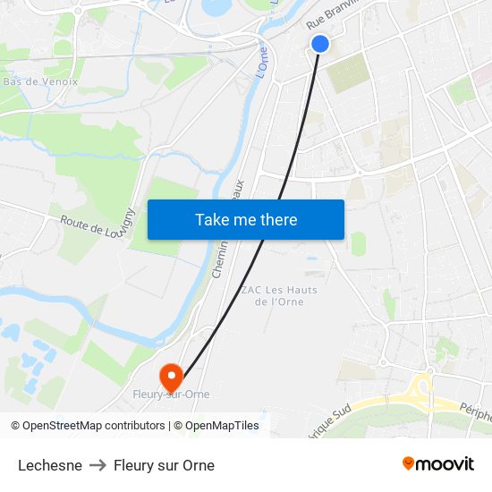 Lechesne to Fleury sur Orne map