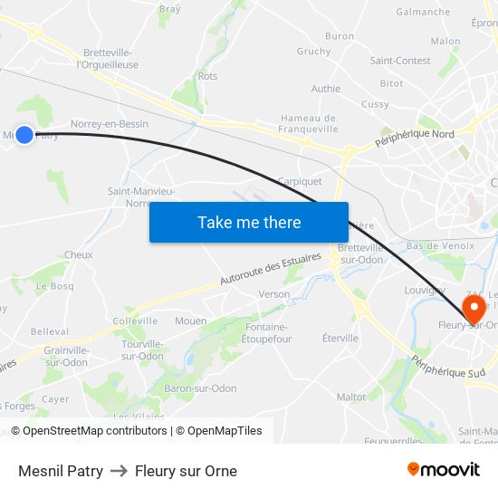 Mesnil Patry to Fleury sur Orne map