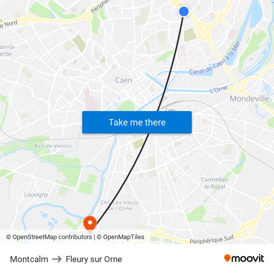 Montcalm to Fleury sur Orne map