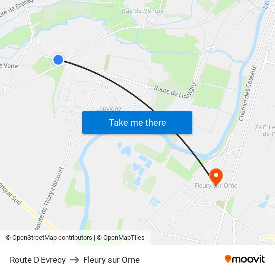 Route D'Evrecy to Fleury sur Orne map