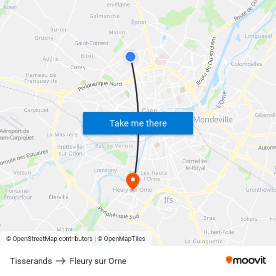 Tisserands to Fleury sur Orne map