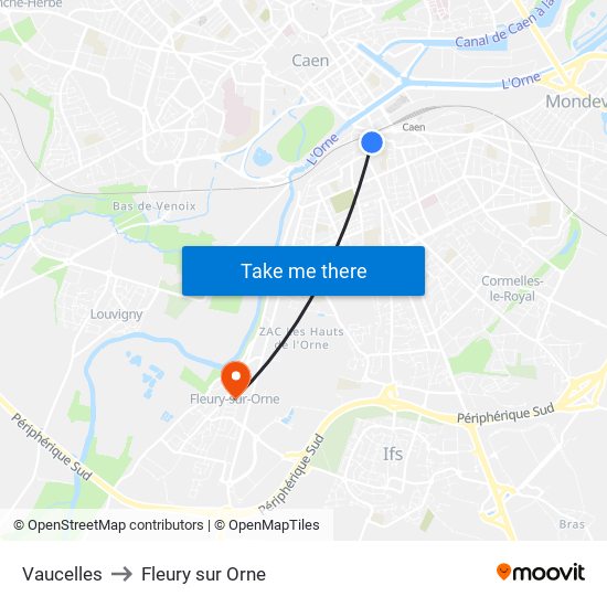 Vaucelles to Fleury sur Orne map