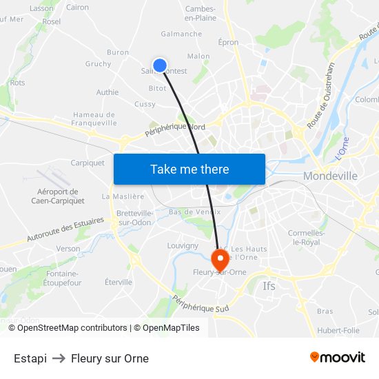 Estapi to Fleury sur Orne map