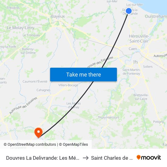 Douvres La Delivrande: Les Ménestrels to Saint Charles de Percy map