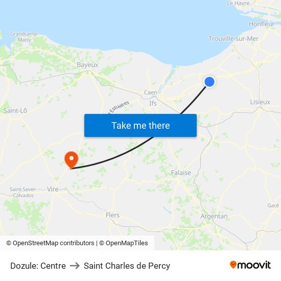 Dozule: Centre to Saint Charles de Percy map