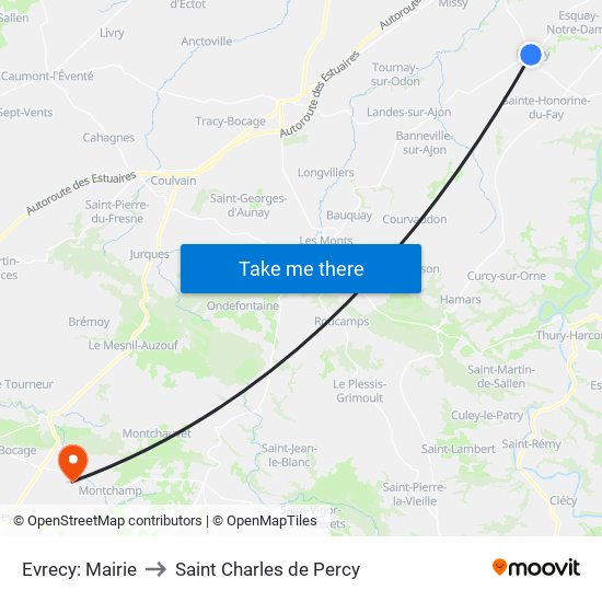 Evrecy: Mairie to Saint Charles de Percy map