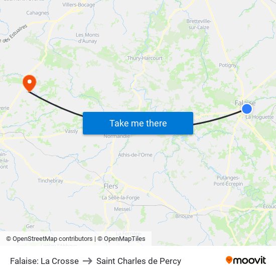 Falaise: La Crosse to Saint Charles de Percy map