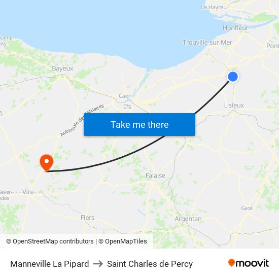 Manneville La Pipard to Saint Charles de Percy map