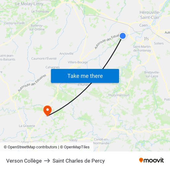 Verson Collège to Saint Charles de Percy map