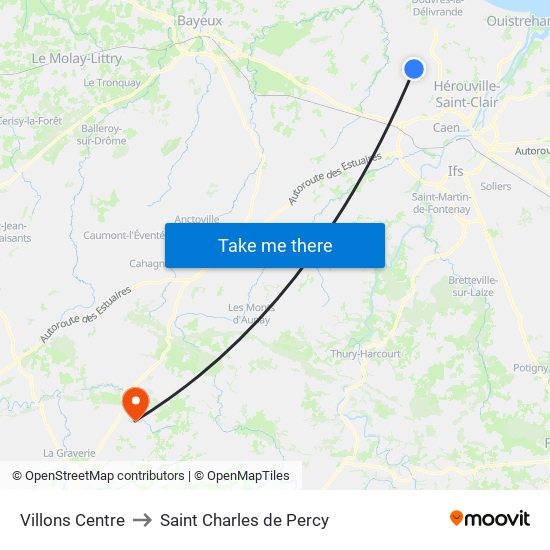 Villons Centre to Saint Charles de Percy map