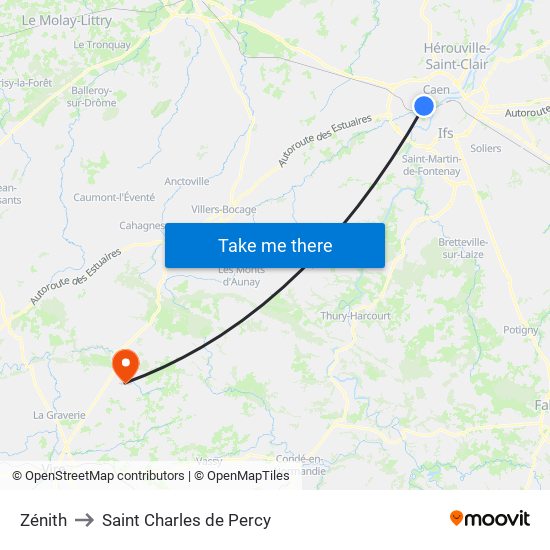 Zénith to Saint Charles de Percy map