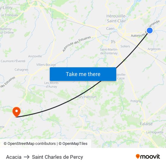 Acacia to Saint Charles de Percy map