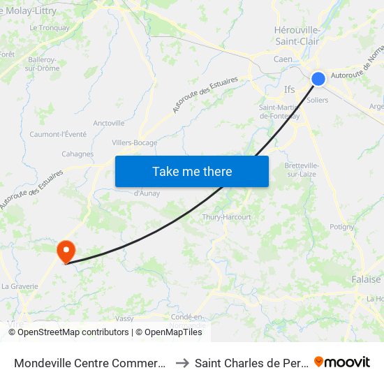 Mondeville Centre Commercial to Saint Charles de Percy map
