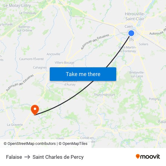 Falaise to Saint Charles de Percy map