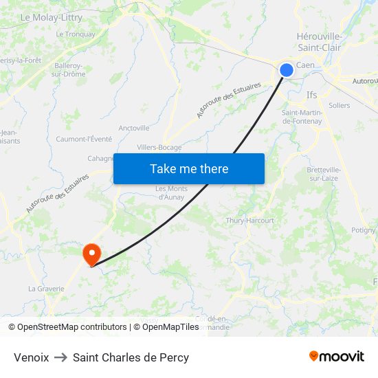 Venoix to Saint Charles de Percy map