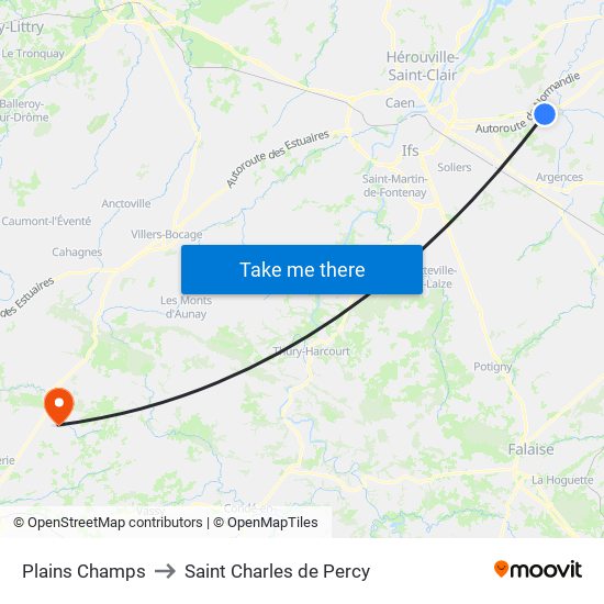 Plains Champs to Saint Charles de Percy map