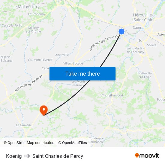 Koenig to Saint Charles de Percy map