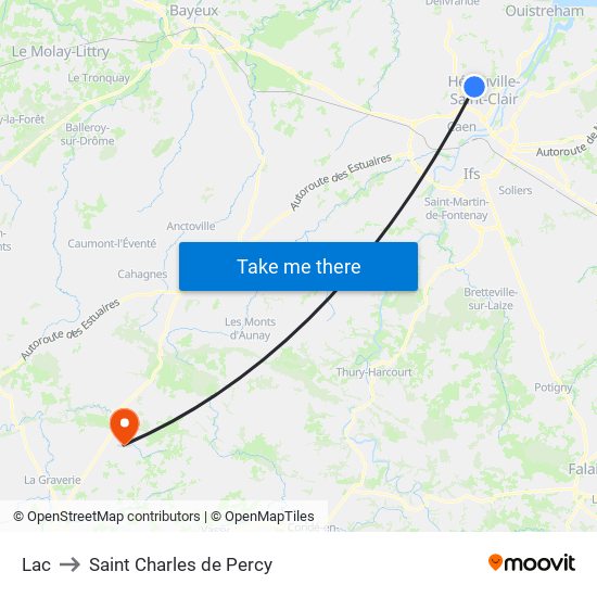 Lac to Saint Charles de Percy map