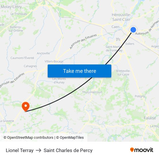 Lionel Terray to Saint Charles de Percy map