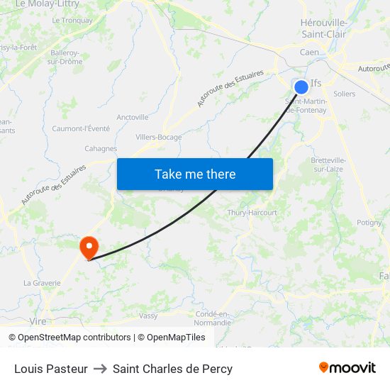 Louis Pasteur to Saint Charles de Percy map