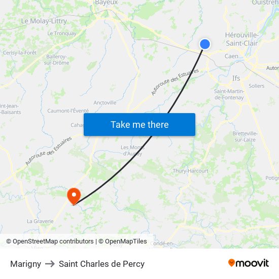 Marigny to Saint Charles de Percy map